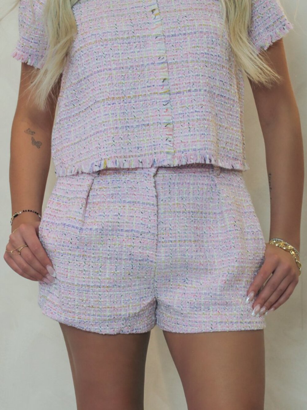 Steve Madden Pink Tweed High-Waist Shorts